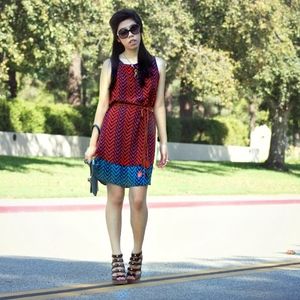 Aztec Burnt Orange Shift Dress with Leaf Belt